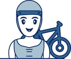 vrolijk meisje met fiets icoon in blauw en wit kleur. vector
