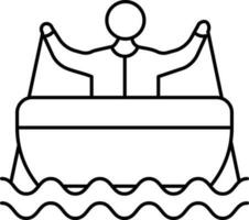 Mens roeien boot icoon in zwart lijn kunst. vector