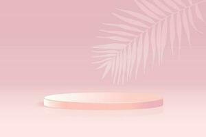 3d roze Valentijn achtergrond vector podium en palm bladeren schaduw, Valentijn liefde roze pastel podium. stadium roze achtergrond