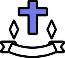 christen kruis met lint icoon in blauw en wit kleur. vector