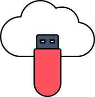 illustratie van wolk USB icoon in wit en rood kleur. vector