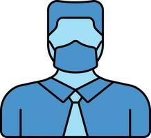 jong zakenman of leerling vervelend masker icoon in blauw kleur. vector