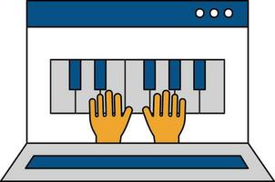 hand- houding Aan piano in laptop scherm kleurrijk icoon. vector