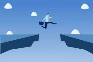 zakenman jumping over- vector concept. symbool van bedrijf succes, uitdaging, risico, moed. vector illustratie.
