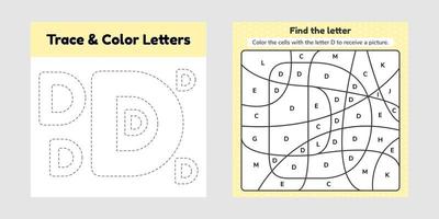 kleurboek brief voor kinderen werkblad voor kleuterschool kleuterschool en leerplichtige lijn schrijven en kleur d vector