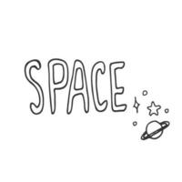 ruimtebelettering, labelset. gestileerde ruimte belettering met doodle stijlelementen. typografisch ontwerp, retro vectorillustratie vector