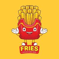 Franse frietjes mascotte logo vector in platte ontwerpstijl