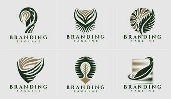 luxe groen eco biologisch blad logo ontwerp set. elegantie natuur fabriek logo merk. vector