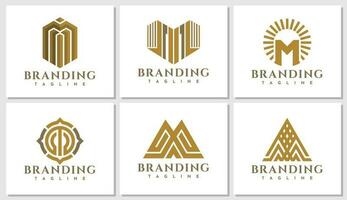 luxe meetkundig lijn brief m logo ontwerp set. elegantie bedrijf eerste m logo. vector