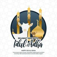 plein selamat hari raya idul adha of gelukkig eid al adha achtergrond met schapen en moskee vector