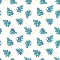 monstera blad tropisch naadloos patroon in groen en blauw kleuren. vector