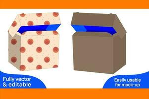 gegolfd karton vouwen doos dieline sjabloon en 3d doos ontwerp gemakkelijk bewerkbare en aanpasbaar 3d doos vector