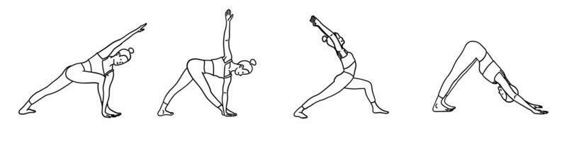 yoga poses in schets tekening stijl vector