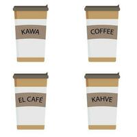 koffie in een karton beker. nemen weg koffie, Italiaans en Pools Turks koffie. vector illustratie