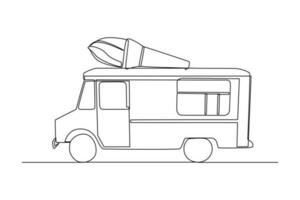 single een lijn tekening kant visie van een ijs room vrachtwagen. voedsel vrachtauto concept. doorlopend lijn tekening illustratie. vector