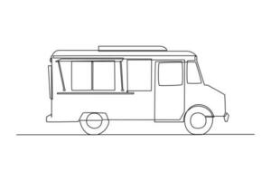 single een lijn tekening voedsel vrachtauto met Gesloten ramen. voedsel vrachtauto concept. doorlopend lijn tekening illustratie. vector