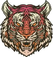 de hoofd van een tijger met een groot grijns met kleurrijk wijnoogst tatoeëren stijl illustratie vector