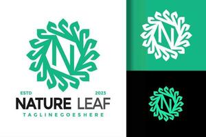 brief n natuur groen blad logo vector icoon illustratie