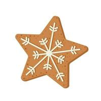 Kerstmis schattig koekjes in de het formulier van een ster met een sneeuwvlok van wit glazuur. vector Kerstmis illustratie.