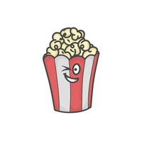 schattige popcorn karakter platte cartoon vector sjabloon ontwerp illustratie