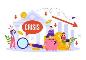 financieel crisis vector illustratie met faillissement, ineenstorting van de economie en kosten vermindering in vlak tekenfilm hand- getrokken landen bladzijde Sjablonen