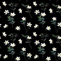 schattige witte kleine bloem en bladeren op donkere zomernacht naadloze patroon, voor mode stof textieldruk of behang vector