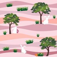 schattige konijnen met paaseieren in het tuin naadloze patroon op pastel achtergrond voor prettige vakantie stof textieldruk of behang vector