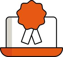 laptop met insigne icoon in oranje en wit kleur. vector