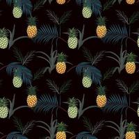 ananas met tropische bladeren op donkere zomernacht naadloze patroon voor mode, stof, textiel, kleding, decoratie of print vector