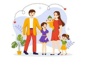 familie waarden vector illustratie van moeder, vader en kinderen door kant met elk andere in liefde en geluk vlak tekenfilm hand- getrokken Sjablonen