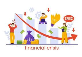 financieel crisis vector illustratie met faillissement, ineenstorting van de economie en kosten vermindering in vlak tekenfilm hand- getrokken landen bladzijde Sjablonen