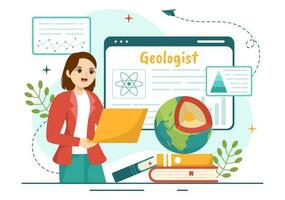 geoloog vector illustratie met bodem analyse en Kenmerken van de aarde voor wetenschap, Onderzoek of expeditie in vlak tekenfilm hand- getrokken Sjablonen