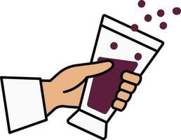 illustratie van hand- Holding drinken glas icoon in oranje en Purper kleur.. vector