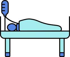 geduldig in bed Aan een druppelen icoon in blauw kleur. vector