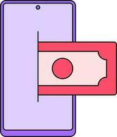 smartphone met bankbiljet icoon in Purper en rood kleur. vector