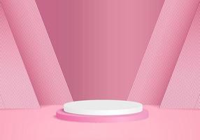 3D-weergave product abstracte minimale scène met geometrische podium platform cilinder achtergrond vector 3D-rendering met podiumstandaard voor cosmetische producten podium showcase op voetstuk 3d roze studio