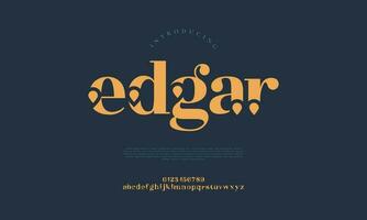 edgar abstract digitaal technologie logo doopvont alfabet. minimaal modern stedelijk fonts voor logo, merk enz. typografie lettertype hoofdletters kleine letters en nummer. vector illustratie