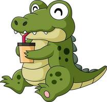 schattig baby krokodil tekenfilm drinken vector