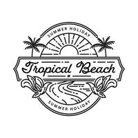 tropisch strand en palm boom logo lijn kunst vector illustratie icoon grafisch ontwerp sjabloon