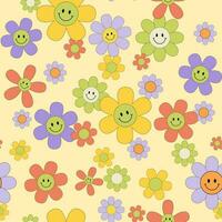 vector naadloos patroon met groovy retro bloemen. hippie eindeloos achtergrond in Jaren 70 stijl.