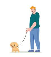 Mens wandelen met een hond vector illustratie