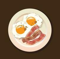 gebakken ei Aan een bord. ochtend- ontbijt vector illustratie