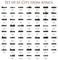 set van 60 stadssilhouetten uit Afrika vector