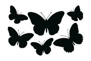 mot en vlinder zwart en wit silhouet vector bundel. wild vlinders vliegend silhouet reeks ontwerp. monarch staand en zitten. vlinders silhouet vector verzameling Aan een wit achtergrond