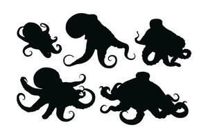 Octopus silhouet bundel. Octopus met tentakels silhouet reeks vector. Octopus kruipen silhouet bundel ontwerp. zee schepsels vector Aan een wit achtergrond. inktvissen in verschillend posities.