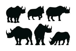 herbivoor neushoorn staand silhouet Aan een wit achtergrond. wild vredig neushoorn staand in verschillend posities. neushoorn vol lichaam silhouet verzameling. gevaarlijk neushoorn silhouet bundel ontwerp. vector