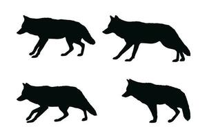 coyote silhouet vector verzameling Aan een wit achtergrond. wild coyotes staand silhouet reeks ontwerp. coyote staand en zitten. coyote wolf zwart en wit silhouet vector bundel.