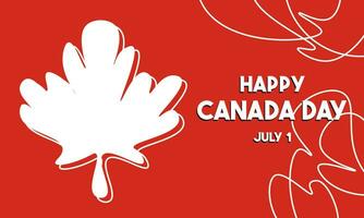 gelukkig Canada dag banier met wit esdoorn- en lijn kunst rood achtergrond vector