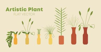 zeven paar unieke artistieke mooie plant pot tress platte vector