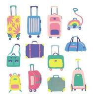 tekenfilm kleur divers bagage pictogrammen set. vector